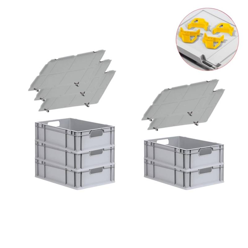 PROREGAL Spar Set 5x Eurobox Nextgen Economy Mit Auflagedeckel & 4x Schiebeschnappverschlüsse Gelb Griffe Offen HxBxT 17 x 40 x 60 cm 34 Liter von PROREGAL