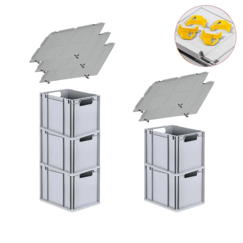 PROREGAL Spar Set 5x Eurobox Nextgen Economy Mit Auflagedeckel & 4x Schiebeschnappverschlüsse Gelb Griffe Offen HxBxT 32 x 30 x 40 cm 30 Liter von PROREGAL