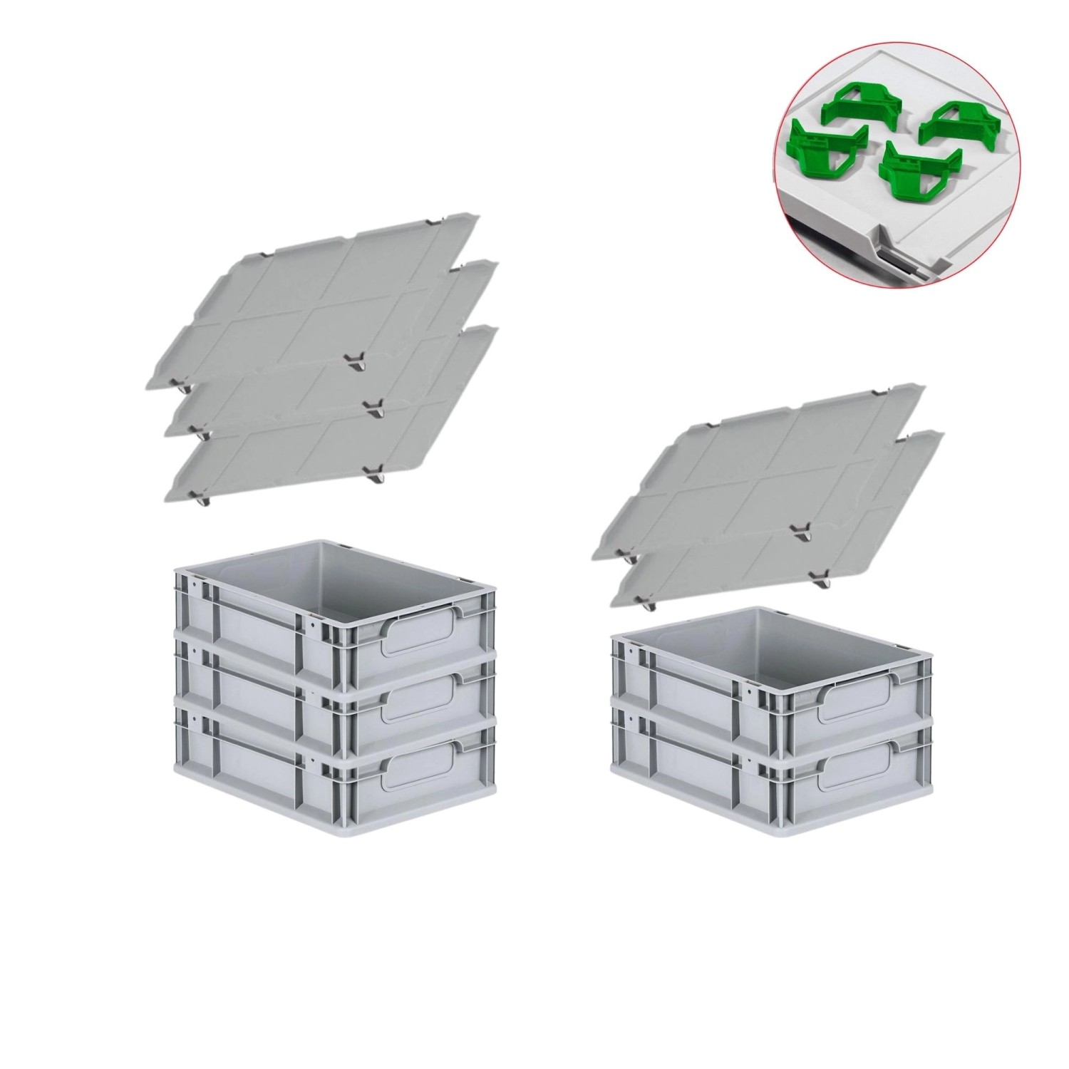 PROREGAL Spar Set 5x Eurobox Nextgen Economy Mit Auflagedeckel & 4x Schiebeschnappverschlüsse Grün Griffe Geschlossen HxBxT 12 x 30 x 40 cm 11 Liter von PROREGAL