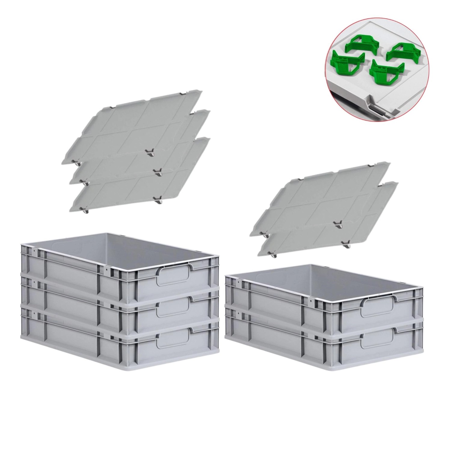 PROREGAL Spar Set 5x Eurobox Nextgen Economy Mit Auflagedeckel & 4x Schiebeschnappverschlüsse Grün Griffe Geschlossen HxBxT 12 x 40 x 60 cm 23 Liter von PROREGAL