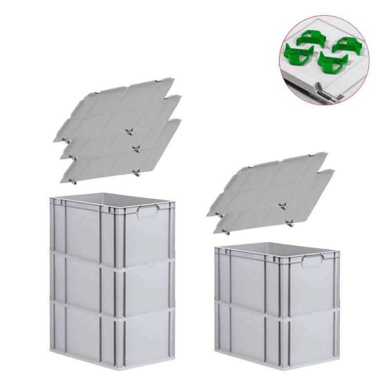 PROREGAL Spar Set 5x Eurobox Nextgen Economy Mit Auflagedeckel & 4x Schiebeschnappverschlüsse Grün Griffe Geschlossen HxBxT 32 x 40 x 60 cm 65 Liter von PROREGAL