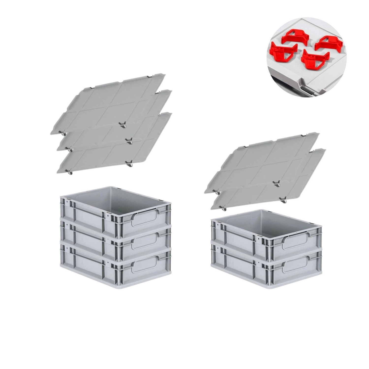 PROREGAL Spar Set 5x Eurobox Nextgen Economy Mit Auflagedeckel & 4x Schiebeschnappverschlüsse Rot Griffe Geschlossen HxBxT 12 x 30 x 40 cm 11 Liter von PROREGAL