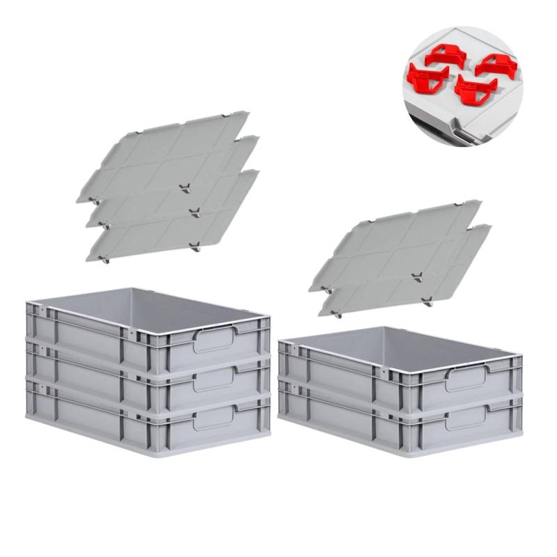 PROREGAL Spar Set 5x Eurobox Nextgen Economy Mit Auflagedeckel & 4x Schiebeschnappverschlüsse Rot Griffe Geschlossen HxBxT 12 x 40 x 60 cm 23 Liter von PROREGAL