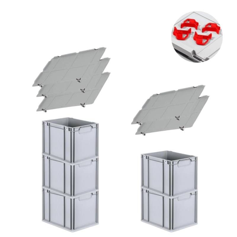 PROREGAL Spar Set 5x Eurobox Nextgen Economy Mit Auflagedeckel & 4x Schiebeschnappverschlüsse Rot Griffe Geschlossen HxBxT 32 x 30 x 40 cm 30 Liter von PROREGAL