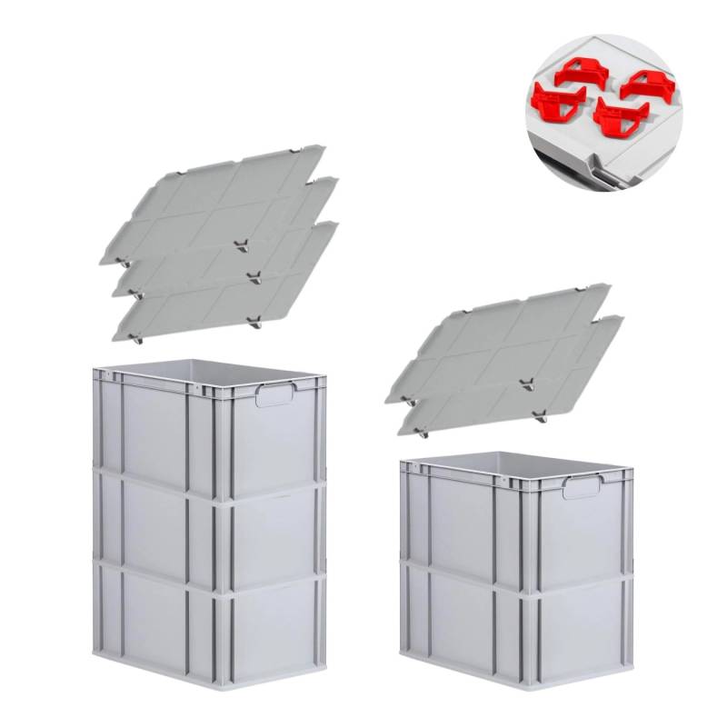 PROREGAL Spar Set 5x Eurobox Nextgen Economy Mit Auflagedeckel & 4x Schiebeschnappverschlüsse Rot Griffe Geschlossen HxBxT 32 x 40 x 60 cm 65 Liter von PROREGAL