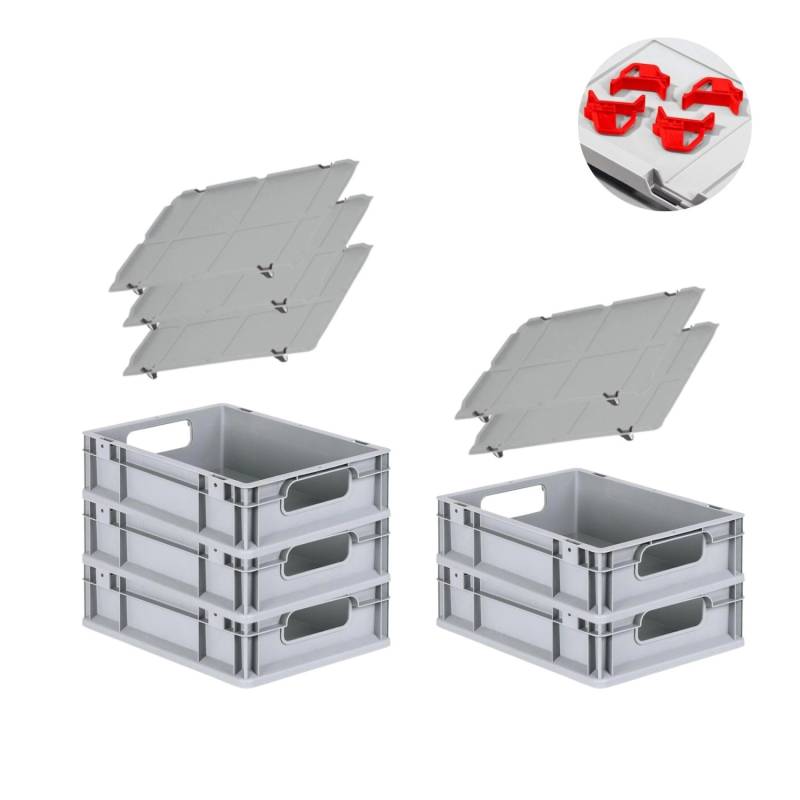 PROREGAL Spar Set 5x Eurobox Nextgen Economy Mit Auflagedeckel & 4x Schiebeschnappverschlüsse Rot Griffe Offen HxBxT 12 x 30 x 40 cm 11 Liter von PROREGAL