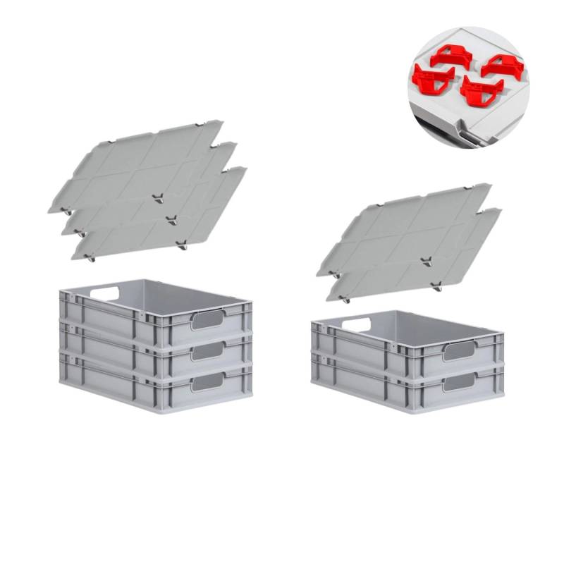 PROREGAL Spar Set 5x Eurobox Nextgen Economy Mit Auflagedeckel & 4x Schiebeschnappverschlüsse Rot Griffe Offen HxBxT 12 x 40 x 60 cm 23 Liter von PROREGAL
