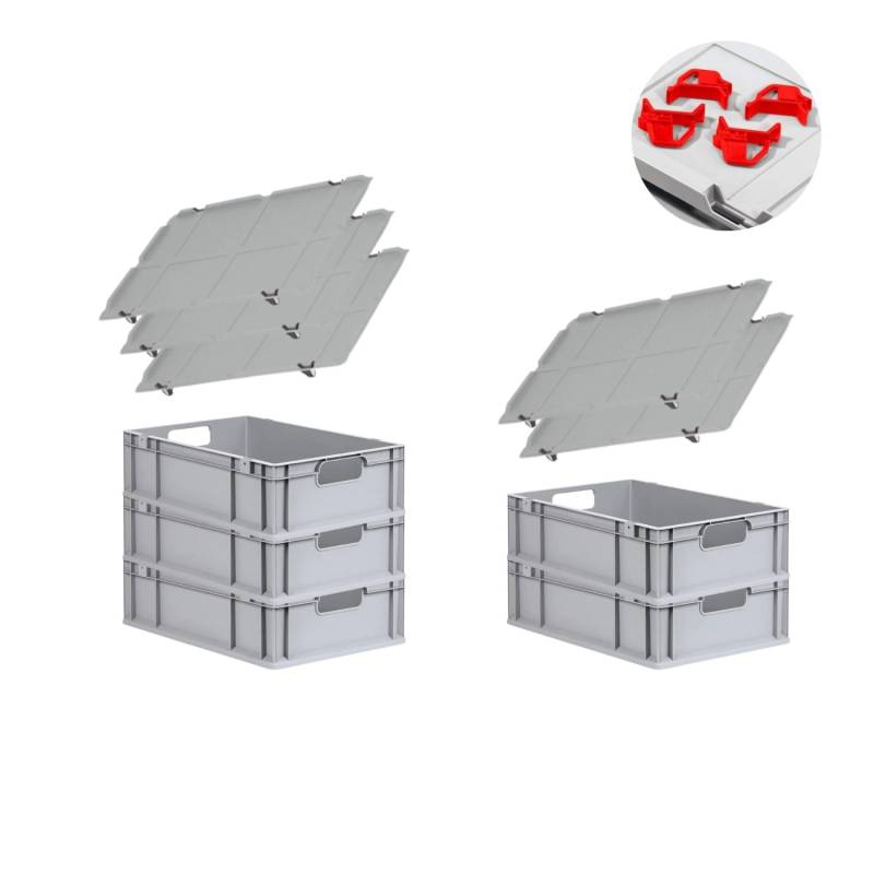 PROREGAL Spar Set 5x Eurobox Nextgen Economy Mit Auflagedeckel & 4x Schiebeschnappverschlüsse Rot Griffe Offen HxBxT 17 x 40 x 60 cm 34 Liter von PROREGAL