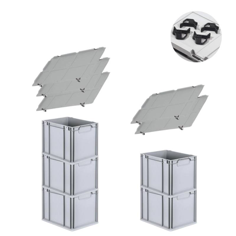 PROREGAL Spar Set 5x Eurobox Nextgen Economy Mit Auflagedeckel & 4x Schiebeschnappverschlüsse Schwarz Griffe Geschlossen HxBxT 32 x 30 x 40 cm von PROREGAL