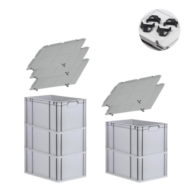 PROREGAL Spar Set 5x Eurobox Nextgen Economy Mit Auflagedeckel & 4x Schiebeschnappverschlüsse Schwarz Griffe Geschlossen HxBxT 32 x 40 x 60 cm von PROREGAL