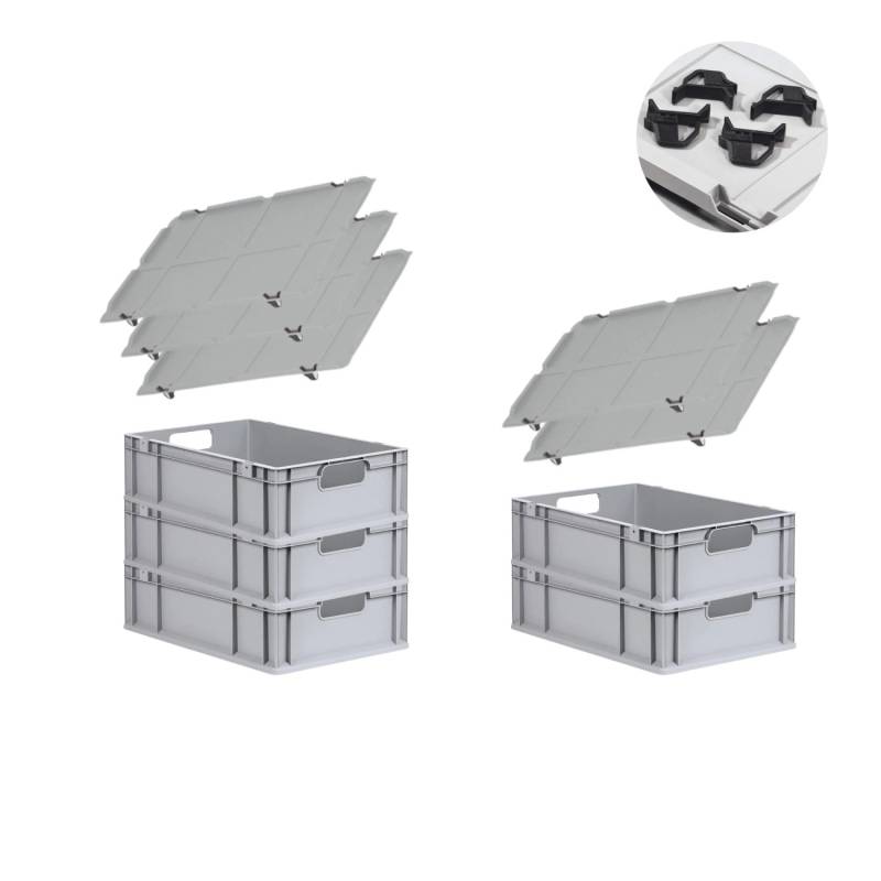 PROREGAL Spar Set 5x Eurobox Nextgen Economy Mit Auflagedeckel & 4x Schiebeschnappverschlüsse Schwarz Griffe Offen HxBxT 17 x 40 x 60 cm 34 Liter von PROREGAL