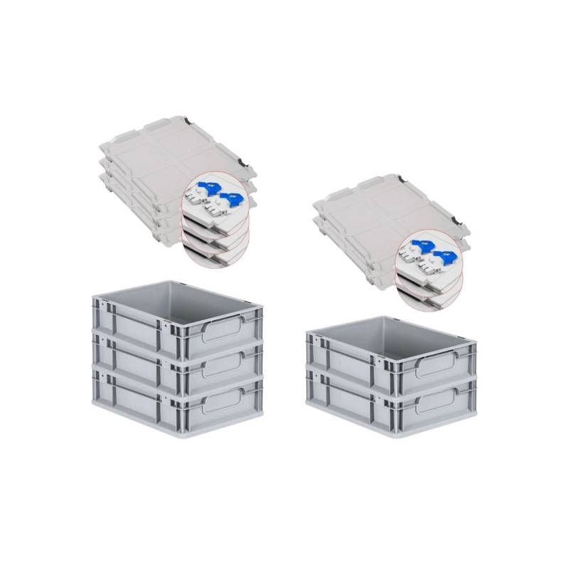 PROREGAL Spar Set 5x Eurobox Nextgen Economy Mit Scharnierdeckel & Blauen Schiebeschnappverschlüsse Griffe Geschlossen HxBxT 12 x 30 x 40 cm 11 Liter von PROREGAL