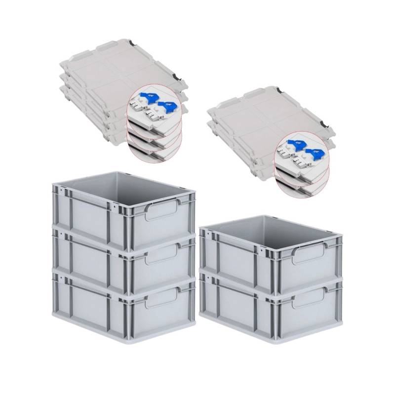 PROREGAL Spar Set 5x Eurobox Nextgen Economy Mit Scharnierdeckel & Blauen Schiebeschnappverschlüsse Griffe Geschlossen HxBxT 17 x 30 x 40 cm 16 Liter von PROREGAL