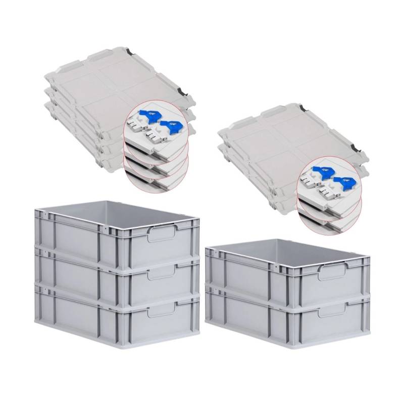 PROREGAL Spar Set 5x Eurobox Nextgen Economy Mit Scharnierdeckel & Blauen Schiebeschnappverschlüsse Griffe Geschlossen HxBxT 17 x 40 x 60 cm 34 Liter von PROREGAL