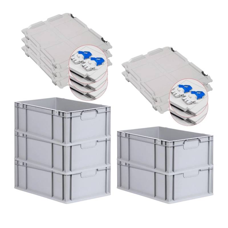 PROREGAL Spar Set 5x Eurobox Nextgen Economy Mit Scharnierdeckel & Blauen Schiebeschnappverschlüsse Griffe Geschlossen HxBxT 22 x 40 x 60 cm 44 Liter von PROREGAL