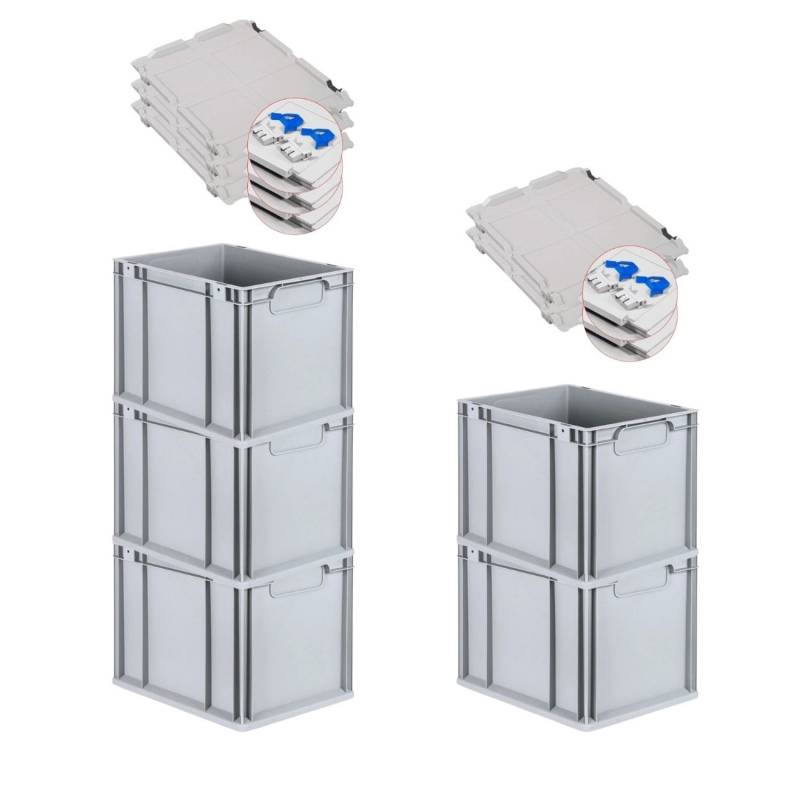 PROREGAL Spar Set 5x Eurobox Nextgen Economy Mit Scharnierdeckel & Blauen Schiebeschnappverschlüsse Griffe Geschlossen HxBxT 32 x 30 x 40 cm 30 Liter von PROREGAL