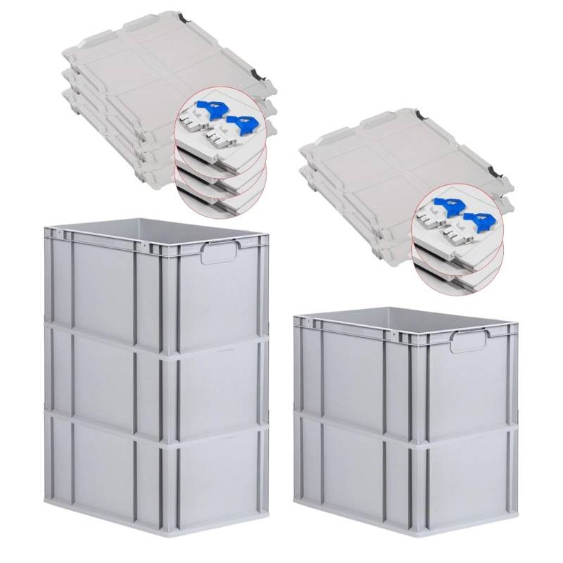 PROREGAL Spar Set 5x Eurobox Nextgen Economy Mit Scharnierdeckel & Blauen Schiebeschnappverschlüsse Griffe Geschlossen HxBxT 32 x 40 x 60 cm 65 Liter von PROREGAL