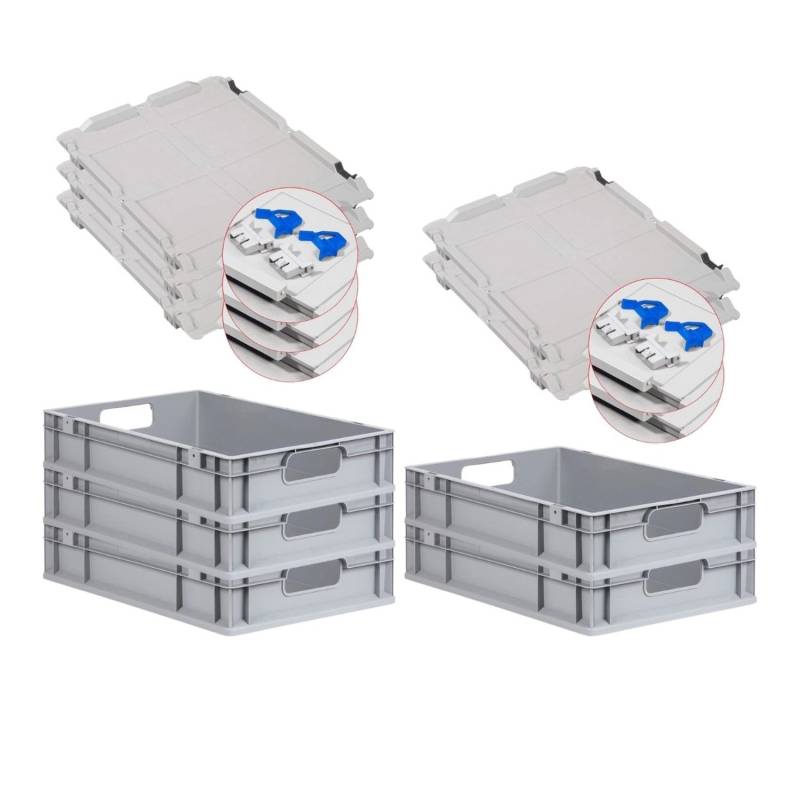 PROREGAL Spar Set 5x Eurobox Nextgen Economy Mit Scharnierdeckel & Blauen Schiebeschnappverschlüssen Griffe Offen HxBxT 12 x 40 x 60 cm 23 Liter von PROREGAL