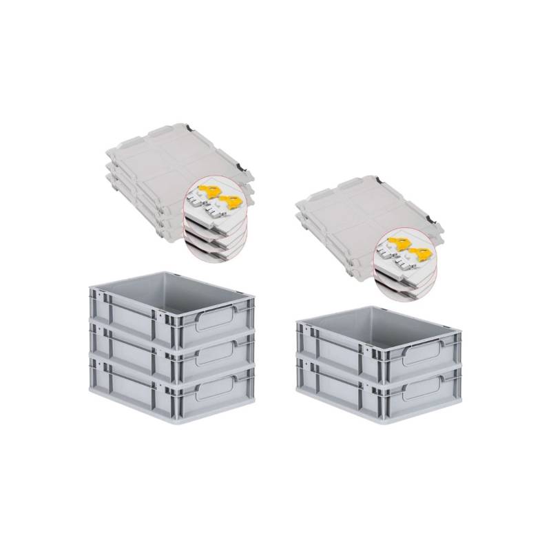 PROREGAL Spar Set 5x Eurobox Nextgen Economy Mit Scharnierdeckel & Gelben Schiebeschnappverschlüsse Griffe Geschlossen HxBxT 12 x 30 x 40 cm 11 Liter von PROREGAL