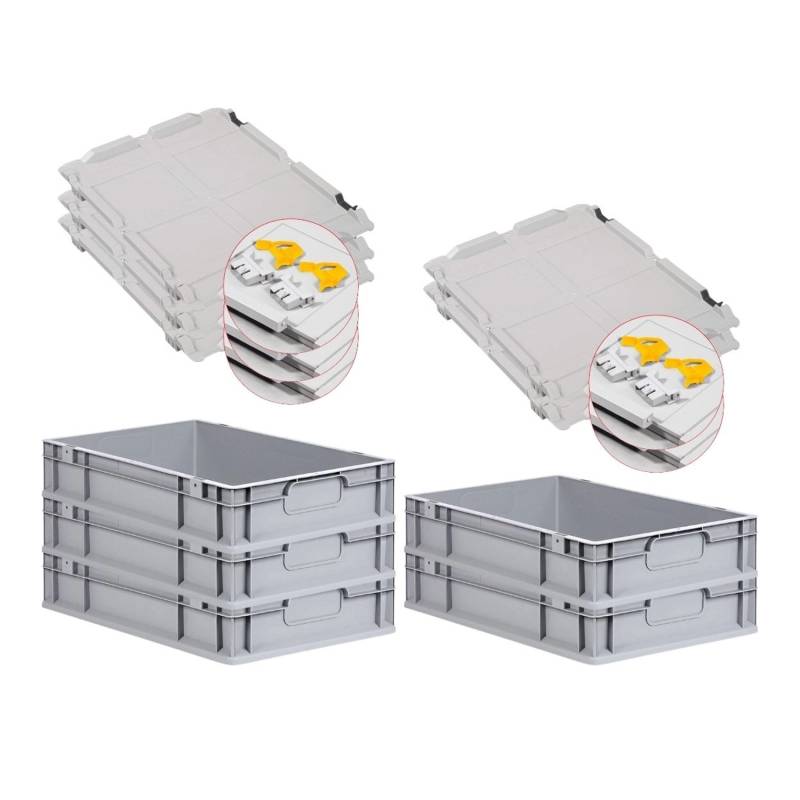 PROREGAL Spar Set 5x Eurobox Nextgen Economy Mit Scharnierdeckel & Gelben Schiebeschnappverschlüsse Griffe Geschlossen HxBxT 12 x 40 x 60 cm 23 Liter von PROREGAL