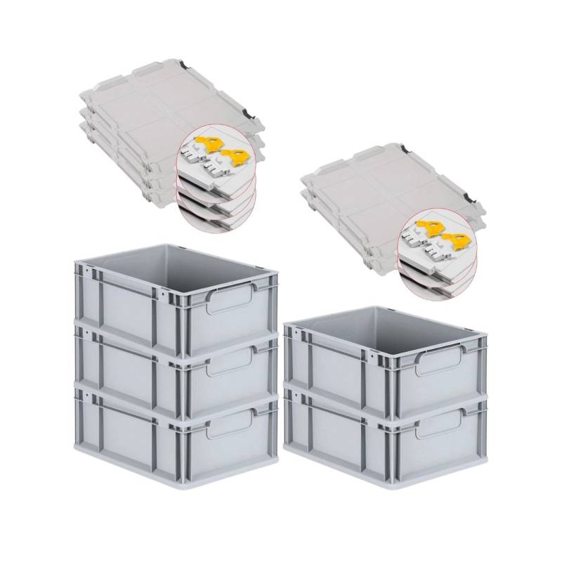 PROREGAL Spar Set 5x Eurobox Nextgen Economy Mit Scharnierdeckel & Gelben Schiebeschnappverschlüsse Griffe Geschlossen HxBxT 17 x 30 x 40 cm 16 Liter von PROREGAL