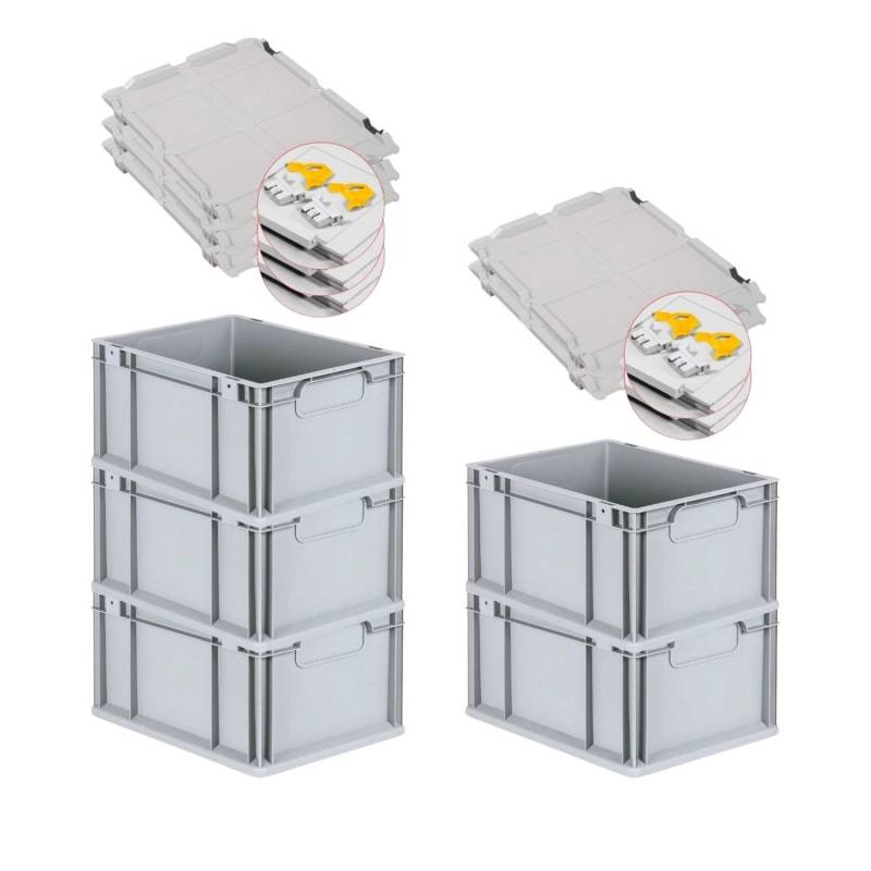 PROREGAL Spar Set 5x Eurobox Nextgen Economy Mit Scharnierdeckel & Gelben Schiebeschnappverschlüsse Griffe Geschlossen HxBxT 22 x 30 x 40 cm 20 Liter von PROREGAL