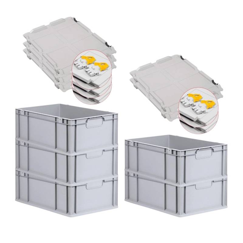 PROREGAL Spar Set 5x Eurobox Nextgen Economy Mit Scharnierdeckel & Gelben Schiebeschnappverschlüsse Griffe Geschlossen HxBxT 22 x 40 x 60 cm 44 Liter von PROREGAL