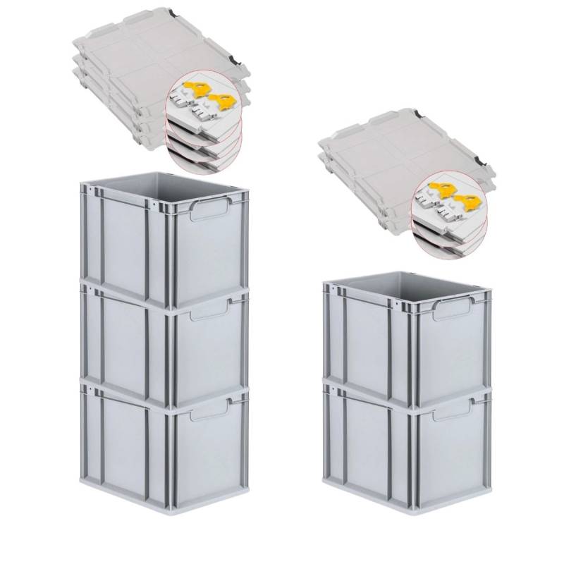 PROREGAL Spar Set 5x Eurobox Nextgen Economy Mit Scharnierdeckel & Gelben Schiebeschnappverschlüsse Griffe Geschlossen HxBxT 32 x 30 x 40 cm 30 Liter von PROREGAL