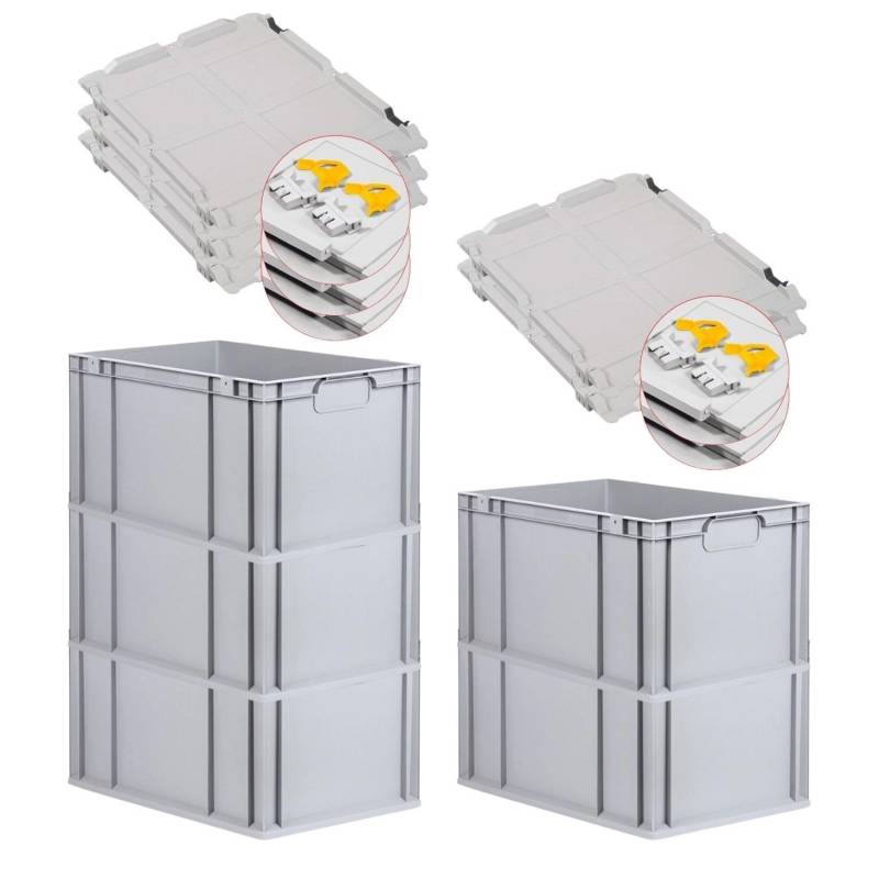 PROREGAL Spar Set 5x Eurobox Nextgen Economy Mit Scharnierdeckel & Gelben Schiebeschnappverschlüsse Griffe Geschlossen HxBxT 32 x 40 x 60 cm 65 Liter von PROREGAL