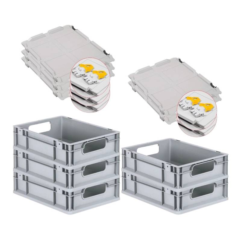 PROREGAL Spar Set 5x Eurobox Nextgen Economy Mit Scharnierdeckel & Gelben Schiebeschnappverschlüssen Griffe Offen HxBxT 12 x 30 x 40 cm 11 Liter von PROREGAL
