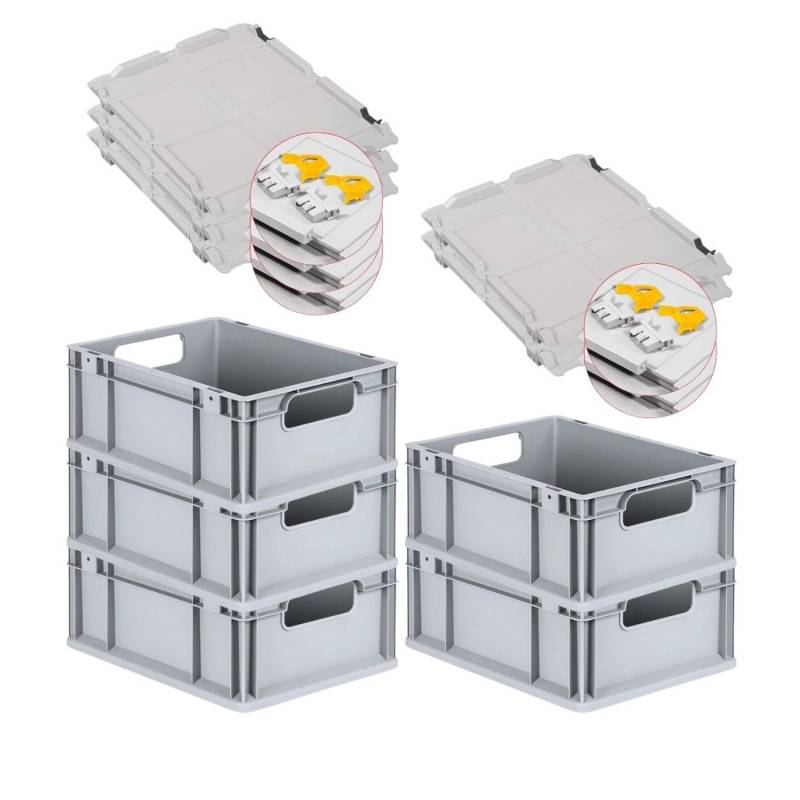 PROREGAL Spar Set 5x Eurobox Nextgen Economy Mit Scharnierdeckel & Gelben Schiebeschnappverschlüssen Griffe Offen HxBxT 17 x 30 x 40 cm 16 Liter von PROREGAL