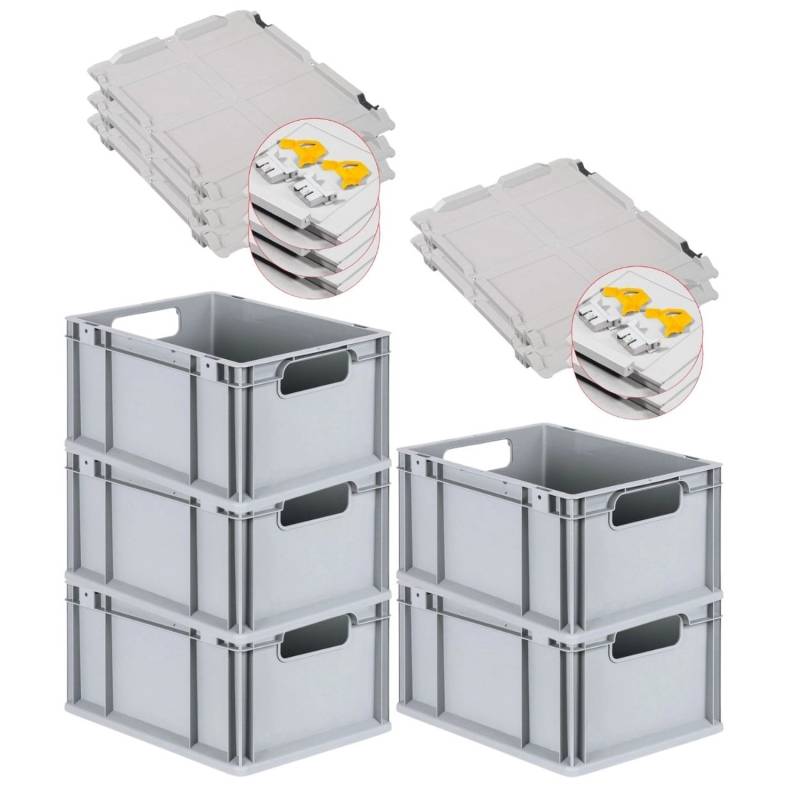 PROREGAL Spar Set 5x Eurobox Nextgen Economy Mit Scharnierdeckel & Gelben Schiebeschnappverschlüssen Griffe Offen HxBxT 22 x 30 x 40 cm 20 Liter von PROREGAL