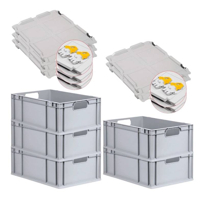 PROREGAL Spar Set 5x Eurobox Nextgen Economy Mit Scharnierdeckel & Gelben Schiebeschnappverschlüssen Griffe Offen HxBxT 22 x 40 x 60 cm 44 Liter von PROREGAL