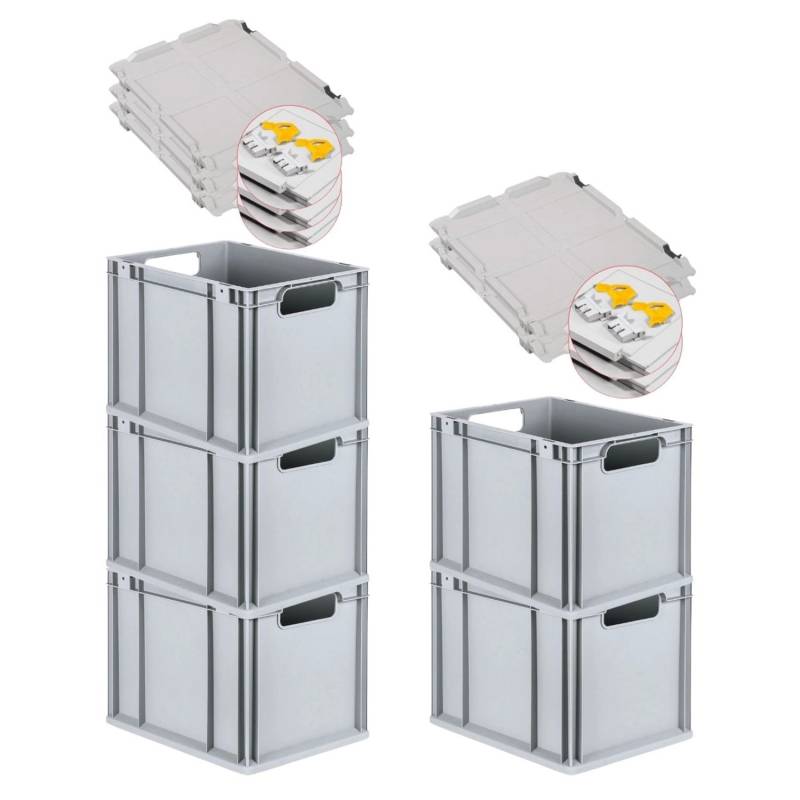 PROREGAL Spar Set 5x Eurobox Nextgen Economy Mit Scharnierdeckel & Gelben Schiebeschnappverschlüssen Griffe Offen HxBxT 32 x 30 x 40 cm 30 Liter von PROREGAL