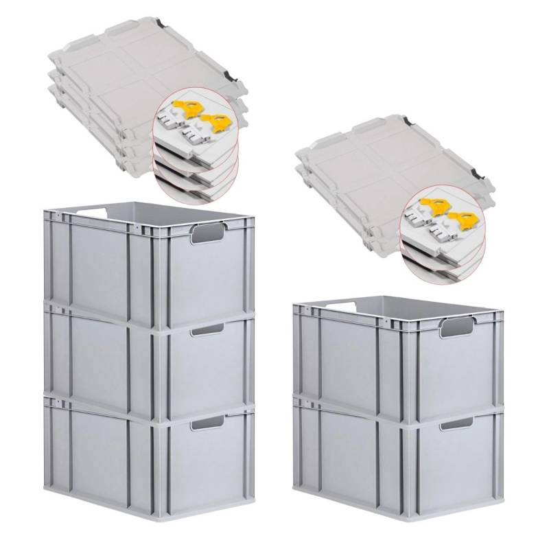 PROREGAL Spar Set 5x Eurobox Nextgen Economy Mit Scharnierdeckel & Gelben Schiebeschnappverschlüssen Griffe Offen HxBxT 32 x 40 x 60 cm 65 Liter von PROREGAL