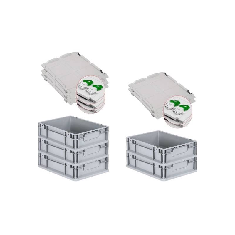PROREGAL Spar Set 5x Eurobox Nextgen Economy Mit Scharnierdeckel & Grünen Schiebeschnappverschlüsse Griffe Geschlossen HxBxT 12 x 30 x 40 cm 11 Liter von PROREGAL