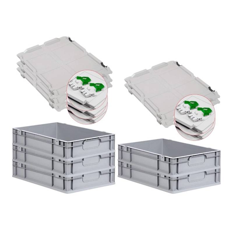 PROREGAL Spar Set 5x Eurobox Nextgen Economy Mit Scharnierdeckel & Grünen Schiebeschnappverschlüsse Griffe Geschlossen HxBxT 12 x 40 x 60 cm 23 Liter von PROREGAL