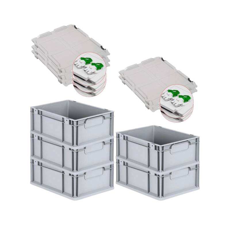 PROREGAL Spar Set 5x Eurobox Nextgen Economy Mit Scharnierdeckel & Grünen Schiebeschnappverschlüsse Griffe Geschlossen HxBxT 17 x 30 x 40 cm 16 Liter von PROREGAL