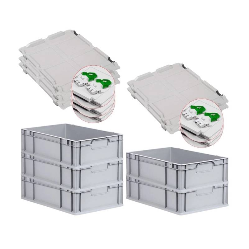 PROREGAL Spar Set 5x Eurobox Nextgen Economy Mit Scharnierdeckel & Grünen Schiebeschnappverschlüsse Griffe Geschlossen HxBxT 17 x 40 x 60 cm 34 Liter von PROREGAL
