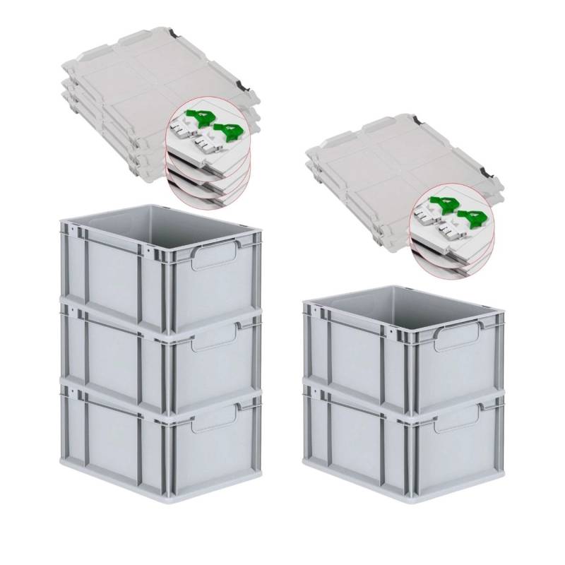 PROREGAL Spar Set 5x Eurobox Nextgen Economy Mit Scharnierdeckel & Grünen Schiebeschnappverschlüsse Griffe Geschlossen HxBxT 22 x 30 x 40 cm 20 Liter von PROREGAL