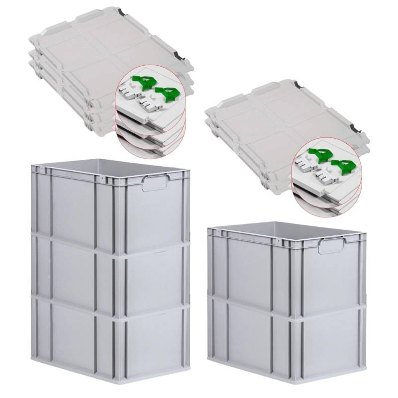 PROREGAL Spar Set 5x Eurobox Nextgen Economy Mit Scharnierdeckel & Grünen Schiebeschnappverschlüsse Griffe Geschlossen HxBxT 32 x 40 x 60 cm 65 Liter von PROREGAL