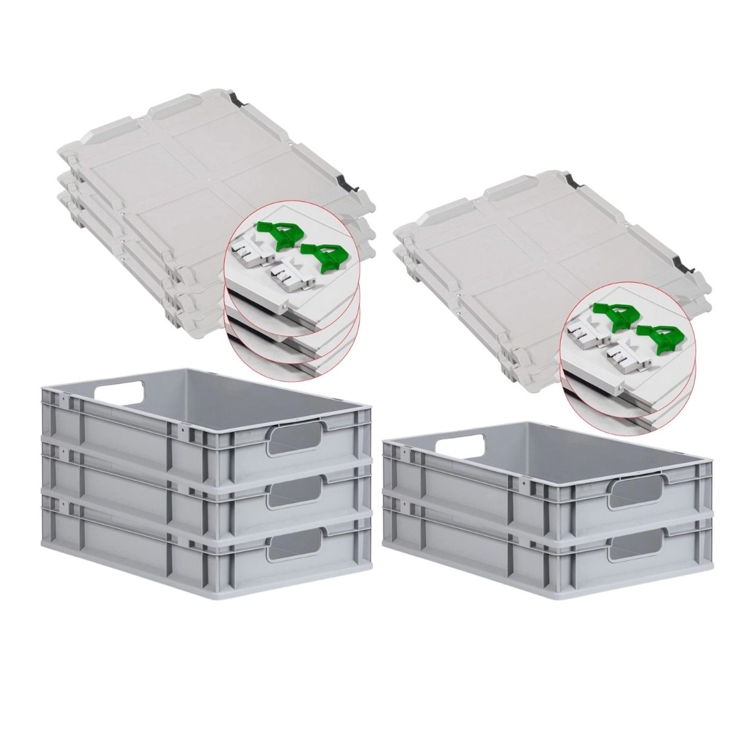 PROREGAL Spar Set 5x Eurobox Nextgen Economy Mit Scharnierdeckel & Grünen Schiebeschnappverschlüssen Griffe Offen HxBxT 12 x 40 x 60 cm 23 Liter von PROREGAL
