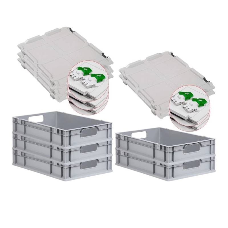 PROREGAL Spar Set 5x Eurobox Nextgen Economy Mit Scharnierdeckel & Grünen Schiebeschnappverschlüssen Griffe Offen HxBxT 12 x 40 x 60 cm 23 Liter von PROREGAL