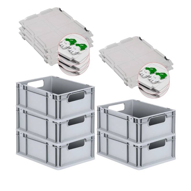 PROREGAL Spar Set 5x Eurobox Nextgen Economy Mit Scharnierdeckel & Grünen Schiebeschnappverschlüssen Griffe Offen HxBxT 17 x 30 x 40 cm 16 Liter von PROREGAL