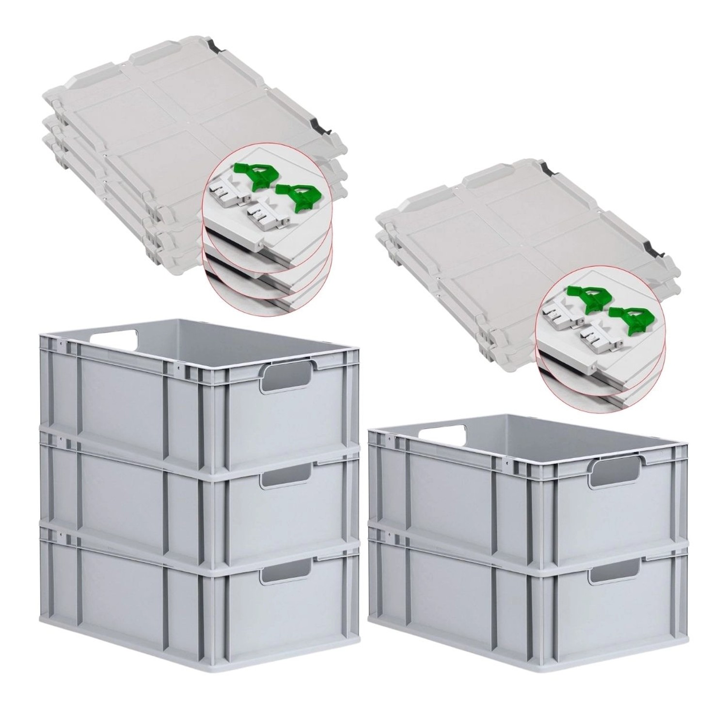 PROREGAL Spar Set 5x Eurobox Nextgen Economy Mit Scharnierdeckel & Grünen Schiebeschnappverschlüssen Griffe Offen HxBxT 22 x 40 x 60 cm 44 Liter PROREGAL Spar Set 5x Eurobox Nextgen Economy Mit Scharnierdeckel & Grünen Schiebeschnappverschlüssen Griffe Offen HxBxT 22 x 40 x 60 cm 44 Liter von PROREGAL