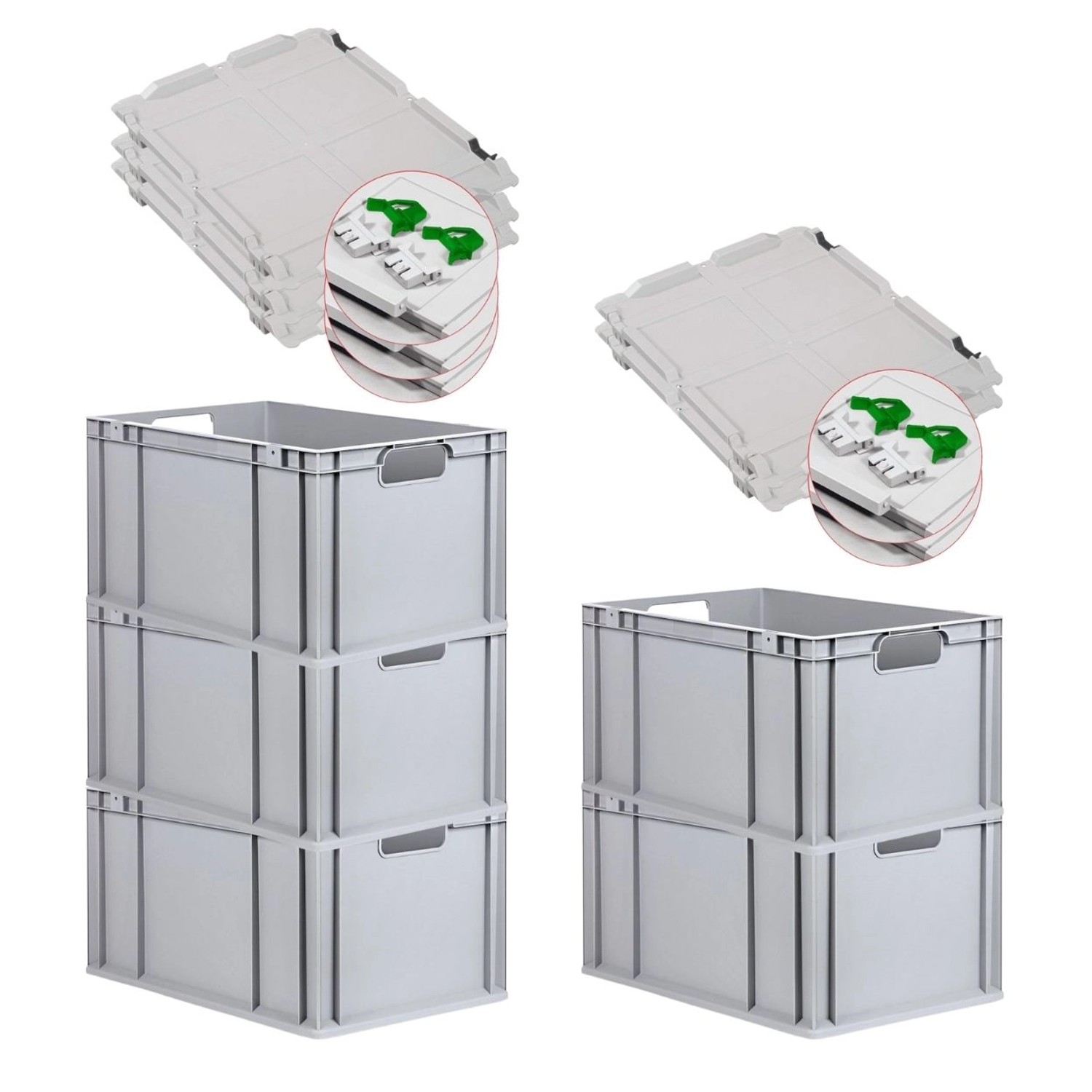 PROREGAL Spar Set 5x Eurobox Nextgen Economy Mit Scharnierdeckel & Grünen Schiebeschnappverschlüssen Griffe Offen HxBxT 32 x 40 x 60 cm 65 Liter PROREGAL Spar Set 5x Eurobox Nextgen Economy Mit Scharnierdeckel & Grünen Schiebeschnappverschlüssen Griffe Offen HxBxT 32 x 40 x 60 cm 65 Liter von PROREGAL