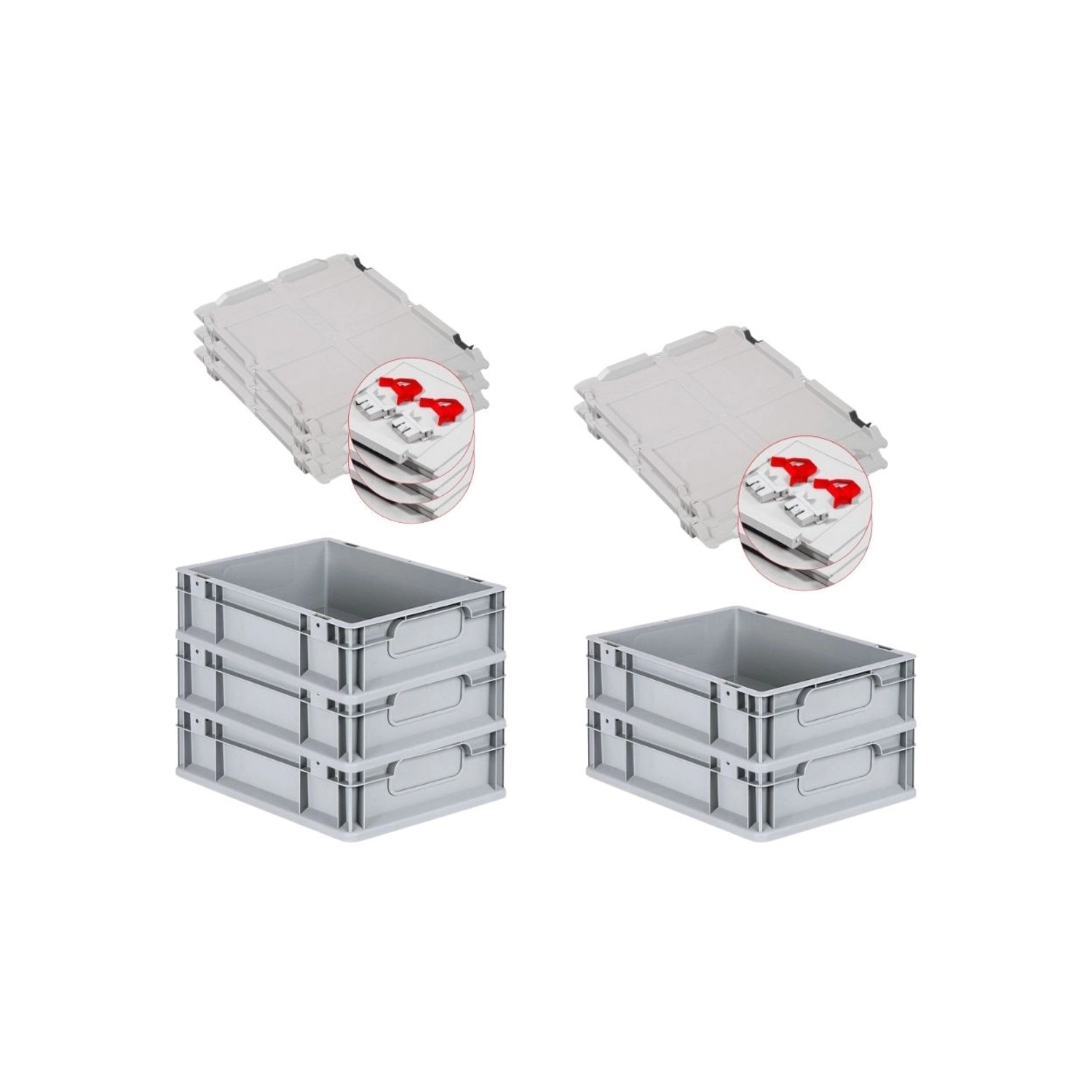 PROREGAL Spar Set 5x Eurobox Nextgen Economy Mit Scharnierdeckel & Roten Schiebeschnappverschlüssen Griffe Geschlossen HxBxT 12 x 30 x 40 cm 11 Liter von PROREGAL