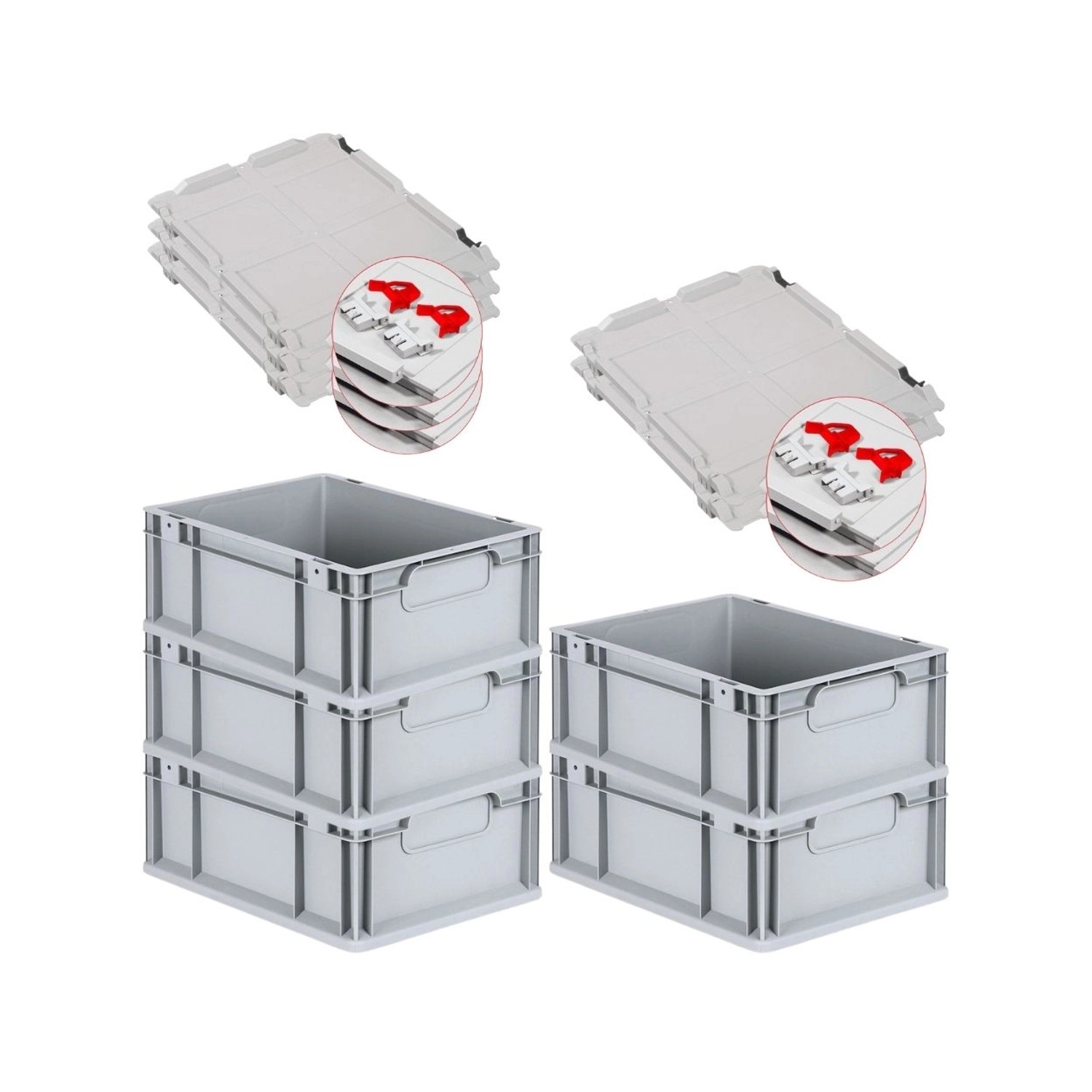 PROREGAL Spar Set 5x Eurobox Nextgen Economy Mit Scharnierdeckel & Roten Schiebeschnappverschlüssen Griffe Geschlossen HxBxT 17 x 30 x 40 cm 16 Liter von PROREGAL