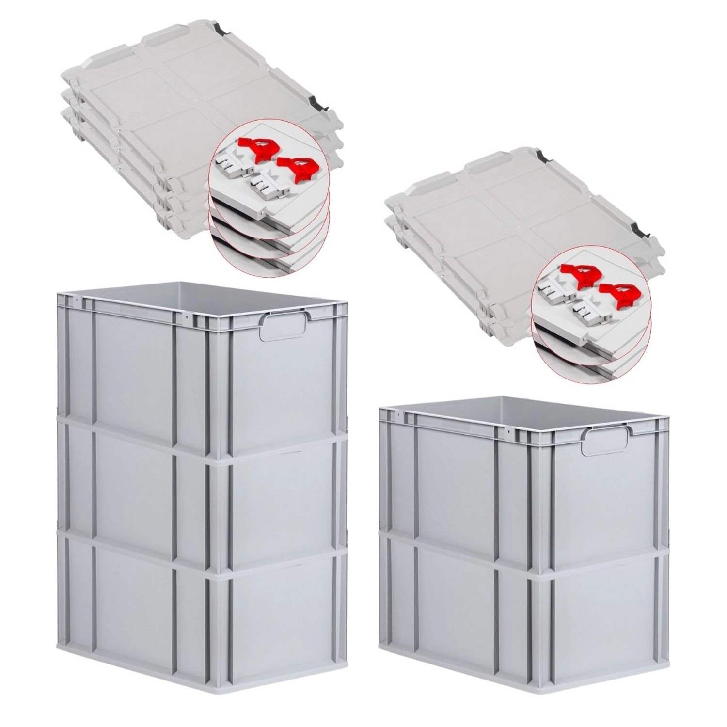 PROREGAL Spar Set 5x Eurobox Nextgen Economy Mit Scharnierdeckel & Roten Schiebeschnappverschlüssen Griffe Geschlossen HxBxT 32 x 40 x 60 cm 65 Liter von PROREGAL