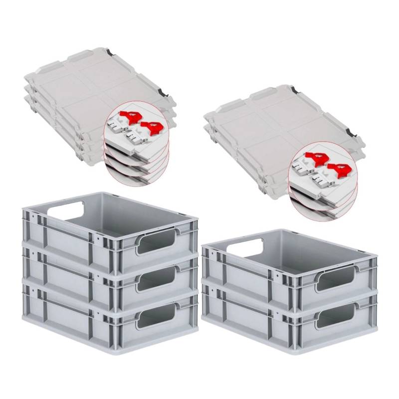 PROREGAL Spar Set 5x Eurobox Nextgen Economy Mit Scharnierdeckel & Roten Schiebeschnappverschlüssen Griffe Offen HxBxT 12 x 30 x 40 cm 11 Liter von PROREGAL